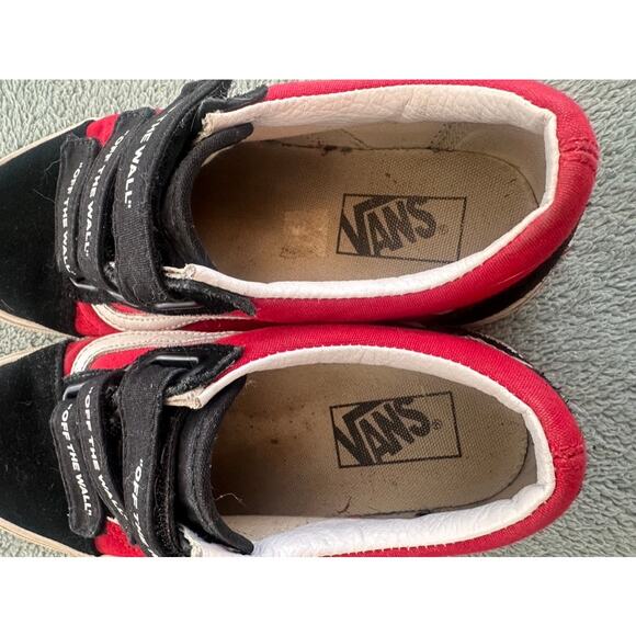 Vans Old Skool V Black Red Velcro Sneakers Size 7.5 - Picture 5 of 7